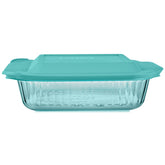 Pyrex® Sculpted Tinted Glass 8" Square Baking Dish with Lid, Aqua