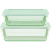 Pyrex® Simply Store® Tinted 4-piece Rectangle Storage Set with Green Plastic Lids