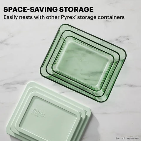 Pyrex® Simply Store® Tinted 4-piece Rectangle Storage Set with Green Plastic Lids