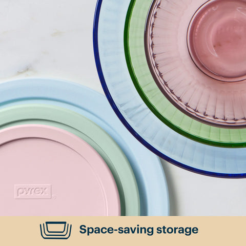 Pyrex® Sculpted Tinted Glass Mixing Bowls with Lids, 6-pc Set, Mixed Colors