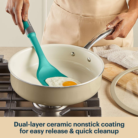Pyrex® Ceramic Cookware 10.8-in/3.5qt Deep Fry Pan with Lid