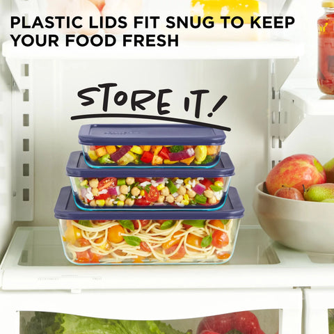 Pyrex® Simply Store® 6-piece Rectangular Glass Storage Set with Blue Lids