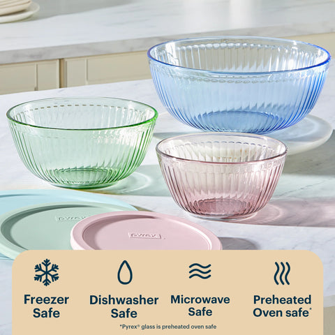 Pyrex® Sculpted Tinted Glass Mixing Bowls with Lids, 6-pc Set, Mixed Colors
