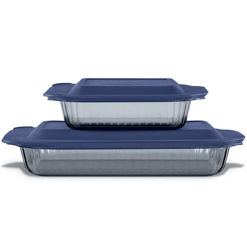 Pyrex® Colors Sculpted Tinted 4-piece Baking Set with Plastic Lids, Smoke